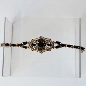 Sterling Silver Gold Vermile Rhinestone Statement Bracelet Formal Wedding